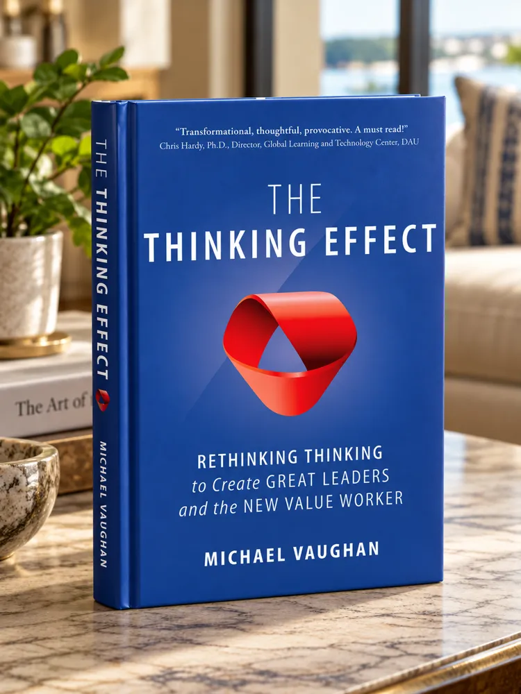 The Thinking Effect by Michael Vaughan, a blue hardcover book on a table